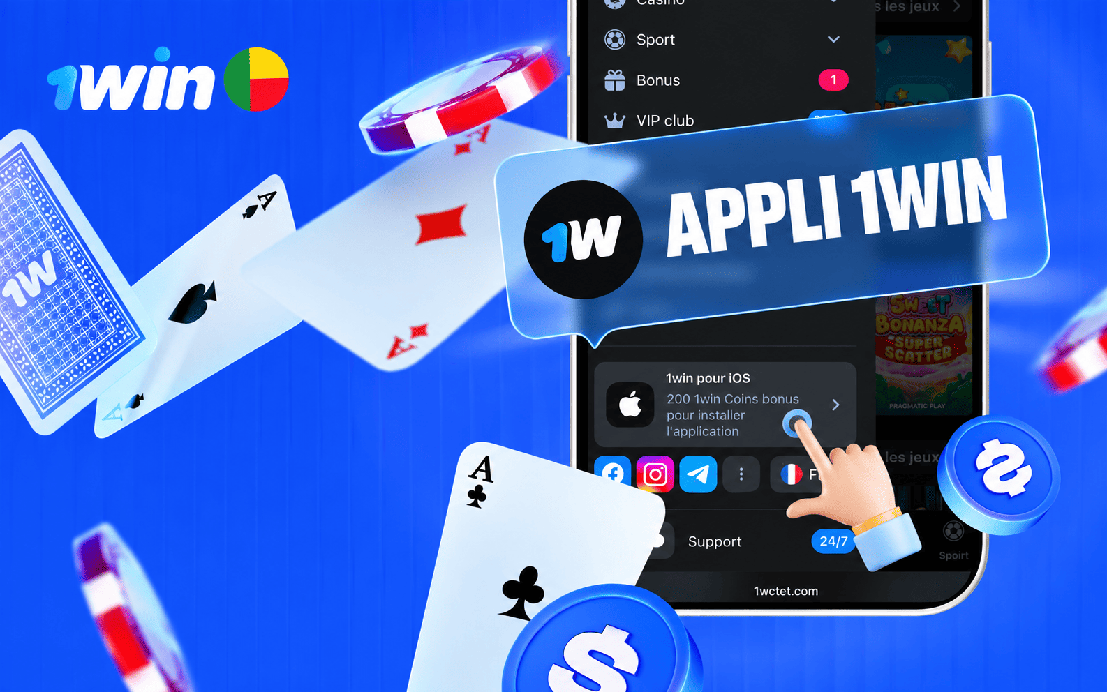 1win APK Bénin, télécharger l'app Android et iOS 2026